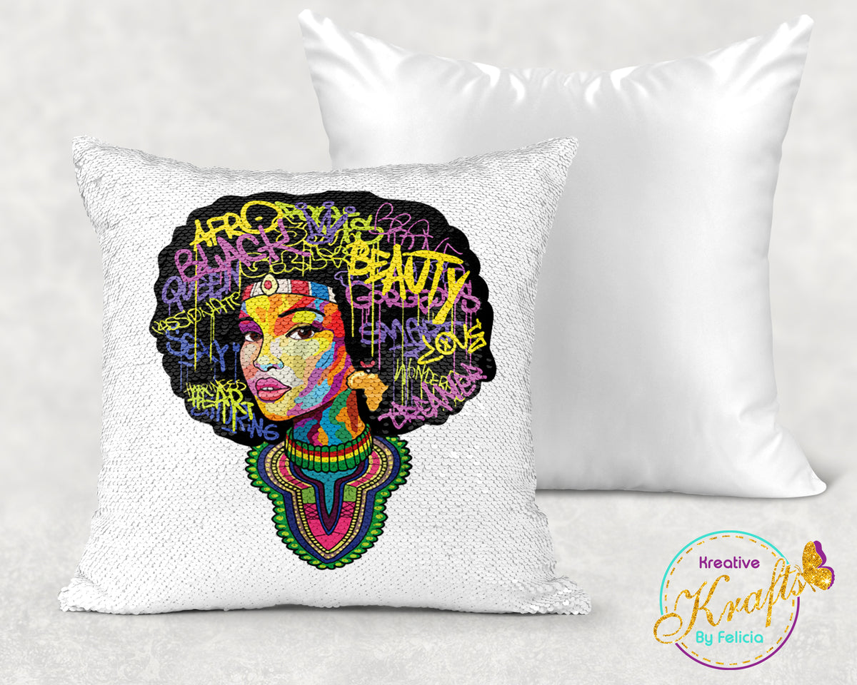 Afro Queen Sequin Pillow